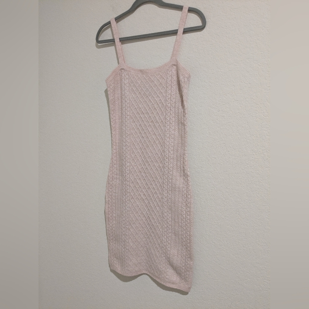 House Of Harlow Pastel Pink Sleeveless Bodycon Cable Knit Sweater Dress Romantic - Picture 4 of 8
